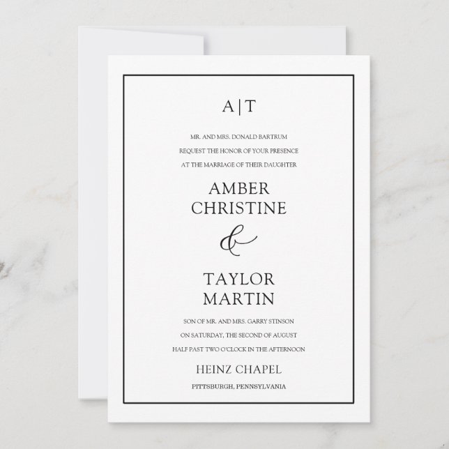 Invitación Simple Elegante Minimalista en Blanco y Negro (Anverso)