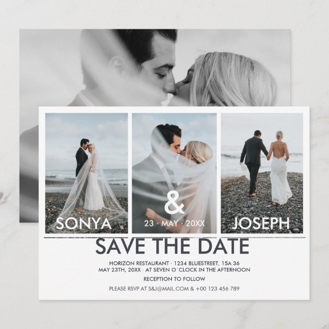 Invitación Simple Elegante Texto y Foto Guarde la Fecha  (Anverso / Reverso)