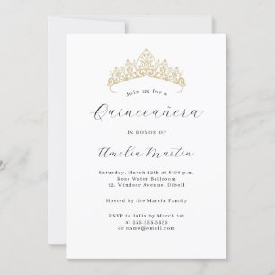 Invitación Simple Elegante Tiara Moderna Quinceañera
