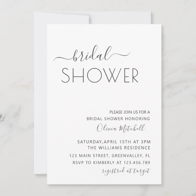 Invitación Simple Elgant Classic & Minimal Bridal Shower (Anverso)