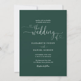 Invitación Simple Emerald Hearts Script Foto Boda