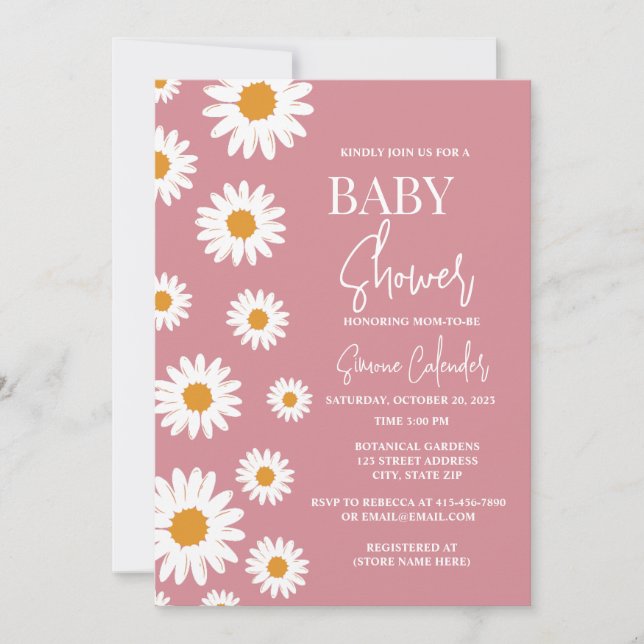 Invitación simple en Baby Shower a Daisy Pink Dais (Anverso)