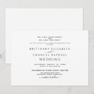 Invitación simple en negro y blanco con ambos padr