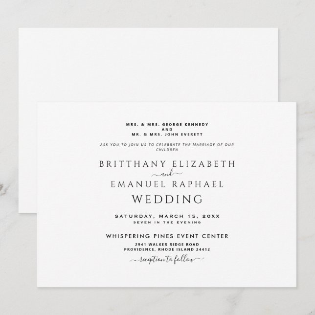 Invitación simple en negro y blanco con ambos padr (Anverso / Reverso)