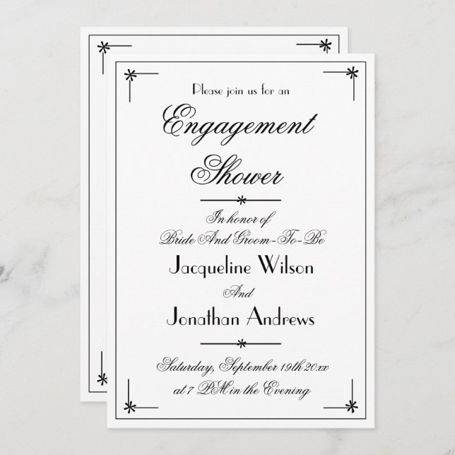 Invitación Simple Engagement Shower Script Names Classic (Anverso / Reverso)