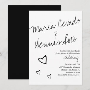 Invitación Simple escritura de letras con corazones flotantes