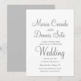 Invitación Simple escritura de letras grises para boda