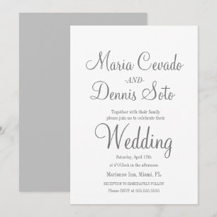 Invitación Simple escritura de letras grises para boda