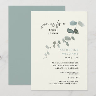 Invitación Simple Eucalipto Ducha de Novias Verde azulada y C
