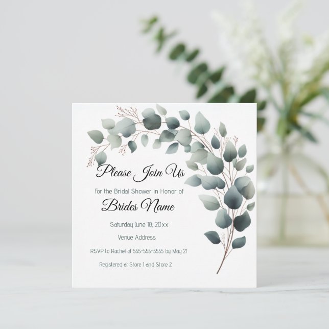 Invitación Simple Eucalyptus Bridal Shower Invitation (Anverso de pie)