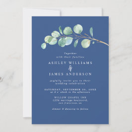 Invitación Simple Eucalyptus Foliage Classic Blue Boda