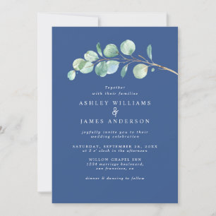 Invitación Simple Eucalyptus Foliage Classic Blue Boda