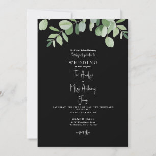 Invitación Simple Eucalyptus Greenery Boda Negro