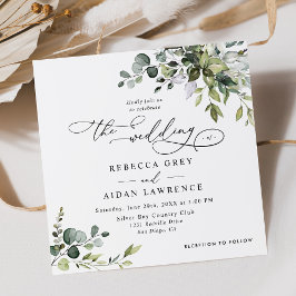 Invitación Simple Eucalyptus Greenery Boda Square