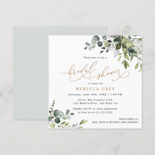Invitación Simple Eucalyptus Greenery Gold Bridal Shower