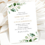 Invitación Simple Eucalyptus Greenery Gold Dos en Uno Boda<br><div class="desc">Esta sencilla y elegante Invitación a la Boda cuenta con hermosas ramas de hojas de eucalipto de color húmedo y se ha combinado con una caligrafía caprichosa y un elegante tipo de letra serif en oro y gris. Para realizar cambios avanzados, seleccione la opción "Hacer clic en más personalizar" en...</div>