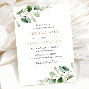 Invitación Simple Eucalyptus Greenery Gold Dos en Uno Boda
