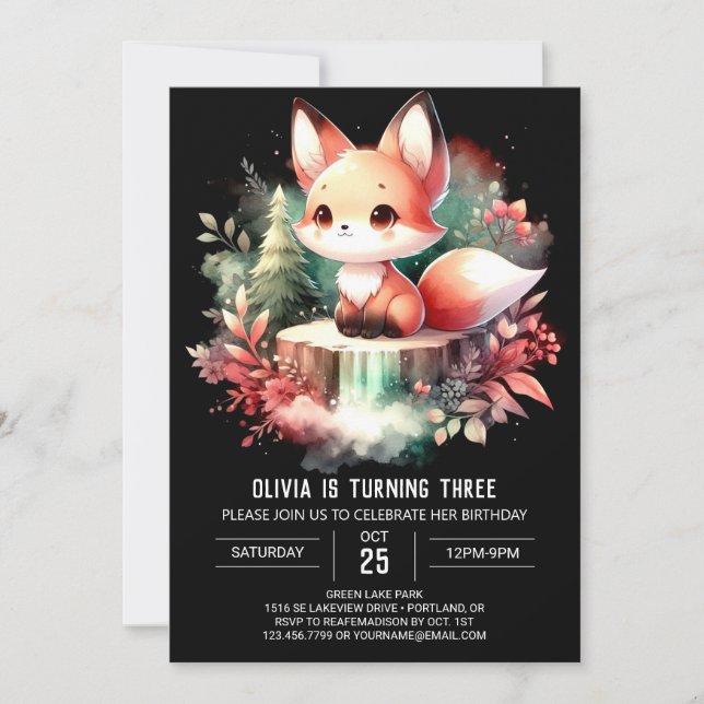 Invitación Simple Fantasy Fox Birday digital (Anverso)