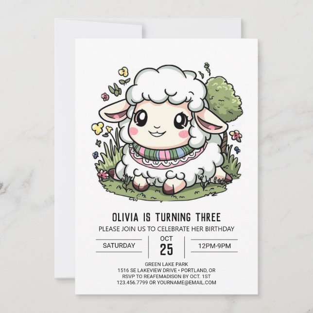 Invitación Simple Farmyard Sheep Digital Birday (Anverso)