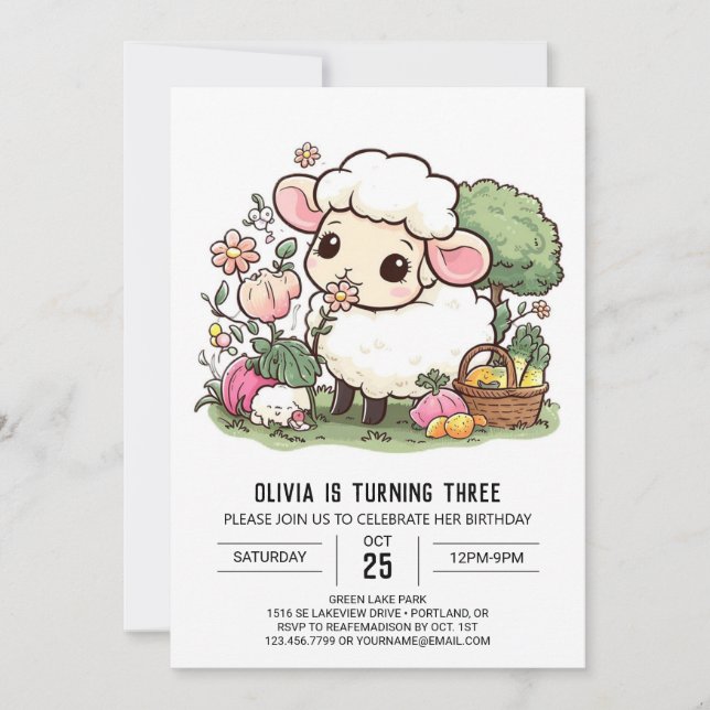 Invitación Simple Farmyard Sheep Digital Birday (Anverso)