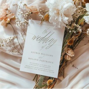 Invitación Simple Faux Gold Calligraphy el Boda de