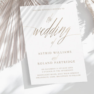 Invitación Simple Faux Gold Calligraphy el Boda de