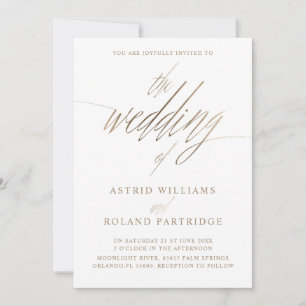 Invitación Simple Faux Gold Calligraphy el Boda de