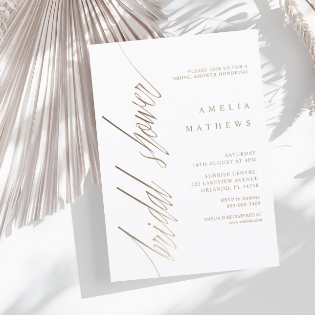 Invitación Simple Faux Gold Calligraphy Shower (Subido por el creador)