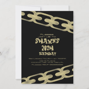 Invitación Simple Faux Gold Chain Adulto Birthday Party Black