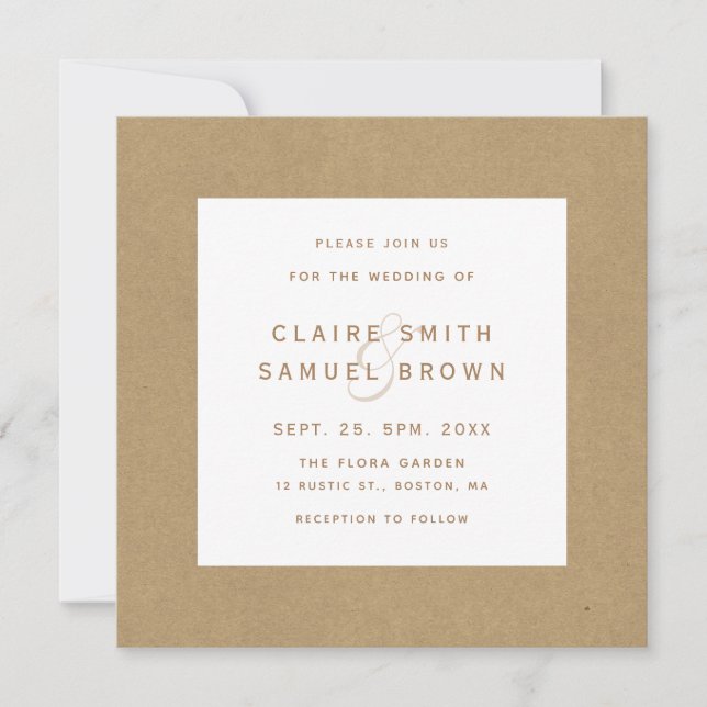 Invitación Simple Faux Rustic Kraft Boda Square Photo (Anverso)