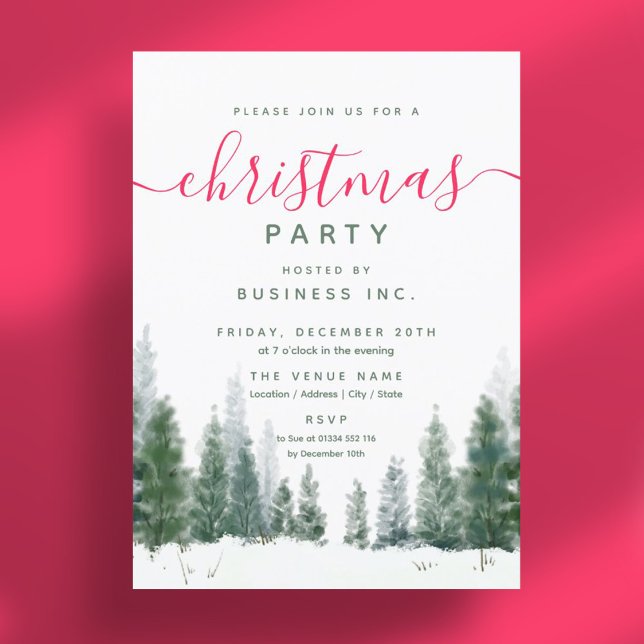 Invitación Simple Fiesta Corporativo de Xmas de invierno acua (Simple Corporate Xmas Party Winter Watercolor Invitation)