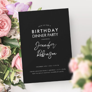 Invitación Simple Fiesta de cena de cumpleaños blanco negro m