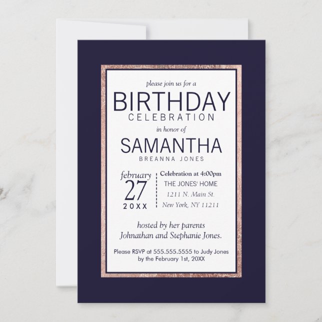 Invitación Simple fiesta de cumpleaños azul de la Marina Dora (Anverso)