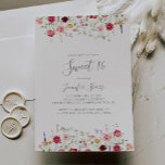 Invitación Simple fiesta de cumpleaños de Flor Silvestre Swee<br><div class="desc">Esta sencilla invitación a la fiesta de 16 cumpleaños es perfecta para un cumpleaños moderno. El diseño se compone de una variedad multicolor de flores rosadas,  rubíes,  violetas,  violetas,  amarillas,  blancas,  violetas,  rojas y borgoñas.</div>