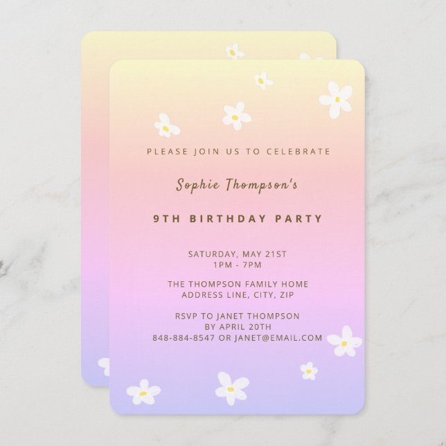 Invitación Simple fiesta de cumpleaños de moda en el arcoiris (Anverso / Reverso)