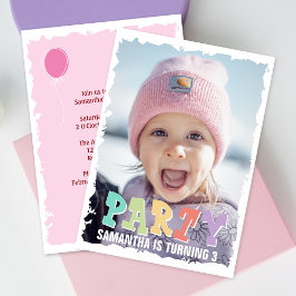 Invitación Simple fiesta de cumpleaños rosado de foto pequeña