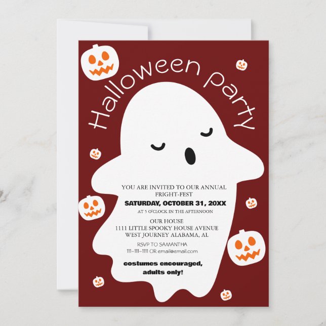 Invitación simple fiesta de disfraces de halloween adorable (Anverso)