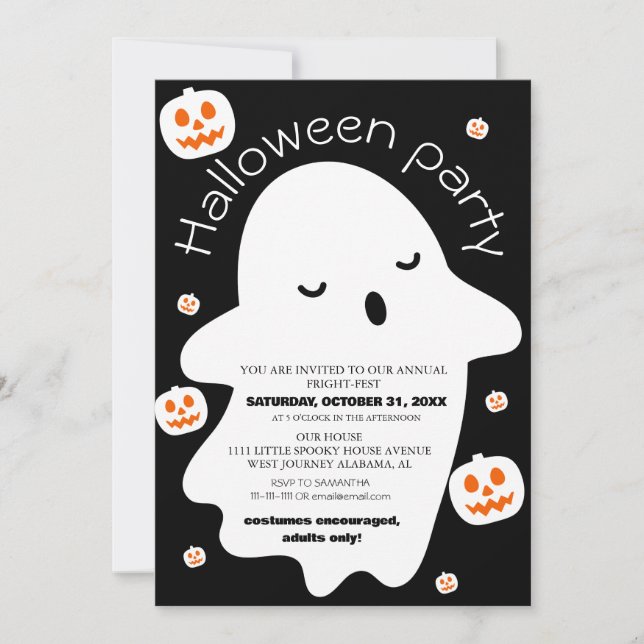Invitación simple fiesta de disfraces de halloween adorable (Anverso)