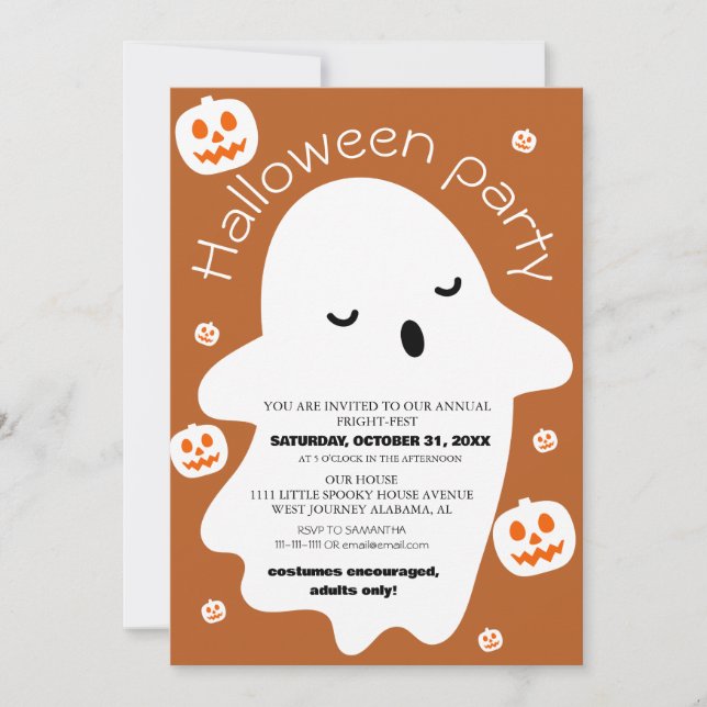 Invitación simple fiesta de disfraces de halloween adorable (Anverso)