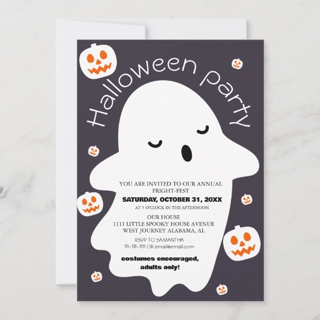 Invitación simple fiesta de disfraces de halloween adorable (Anverso)