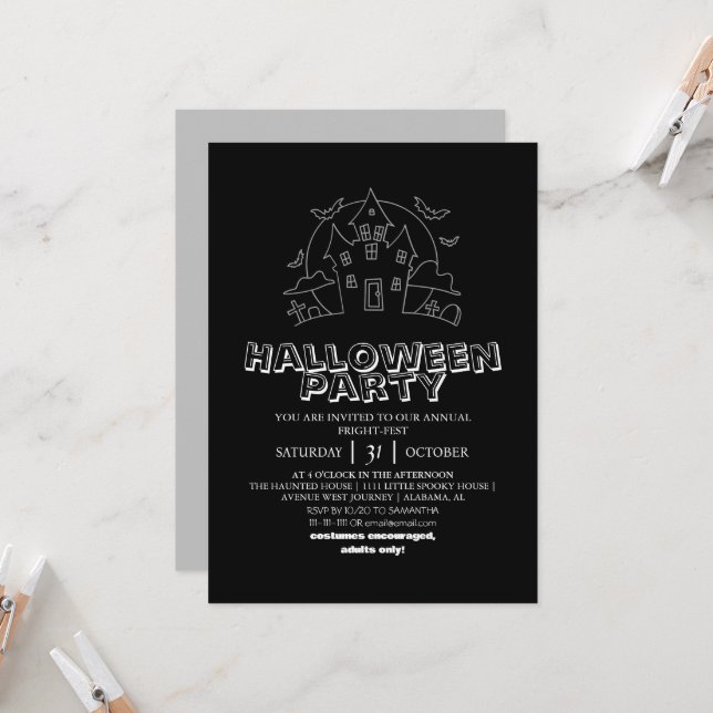 Invitación Simple fiesta de disfraces de Halloween en casa (Anverso/Reverso In Situ)
