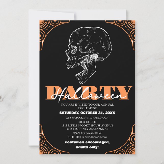 Invitación simple fiesta de disfraces de halloween espeluznan (Anverso)