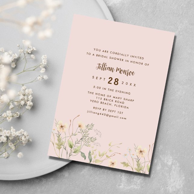 Invitación Simple Fiesta de ducha de flores silvestres (Simple Wildflower Bridal Shower Party Invitation)