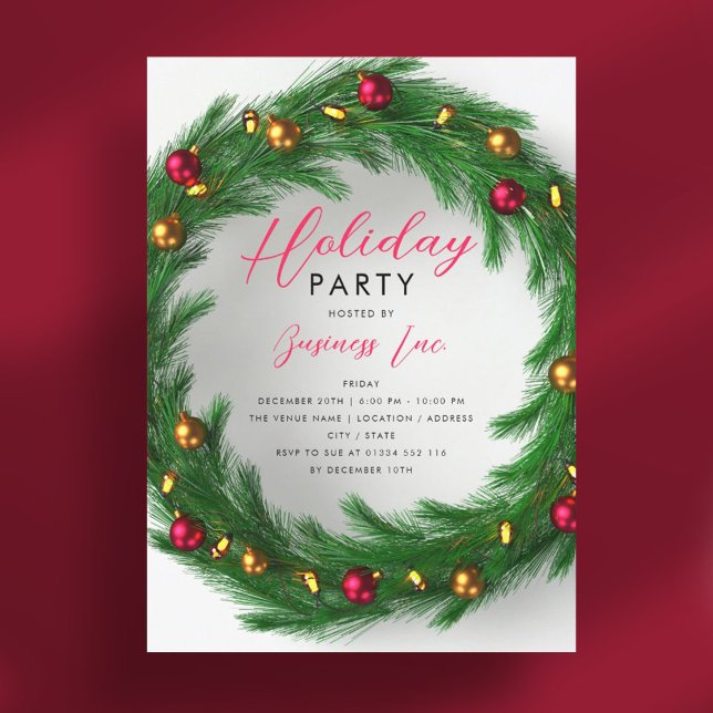 Invitación Simple fiesta de feriado corporativo Wreath (Simple Corporate Holiday Party Festive Wreath Invitation)