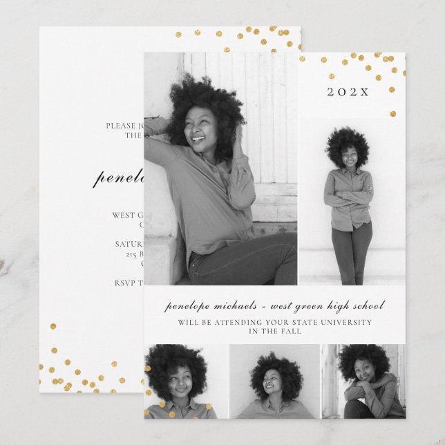 Invitación Simple fiesta de graduación de Faux Gold de Collag (Anverso / Reverso)