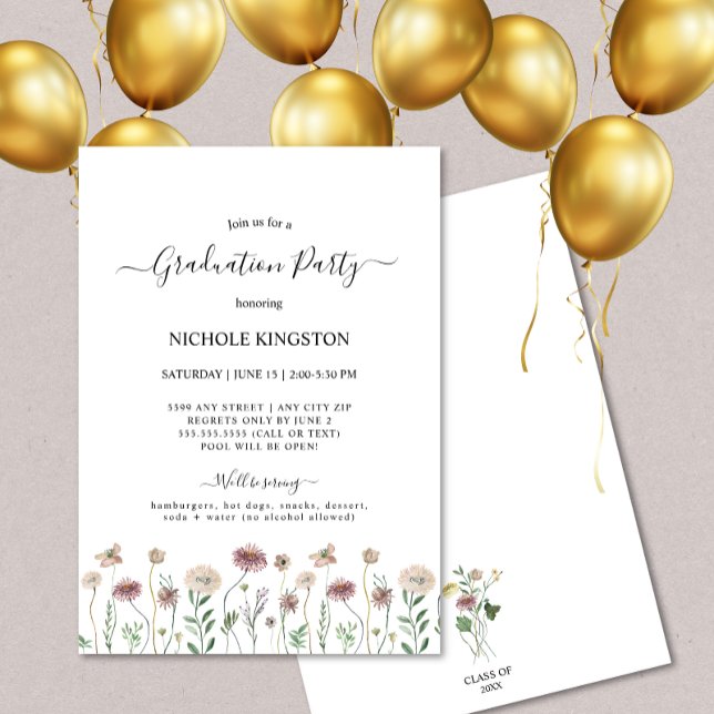 Invitación Simple fiesta de graduación de flores silvestres (Subido por el creador)