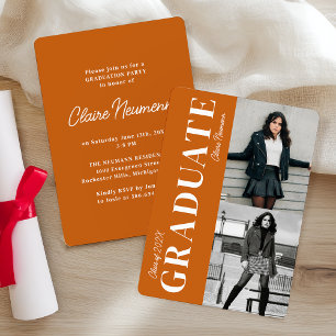Invitación Simple fiesta de graduación de fotos de Naranja mo