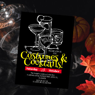 Invitación Simple fiesta de Halloween de traje oscuro y cócte