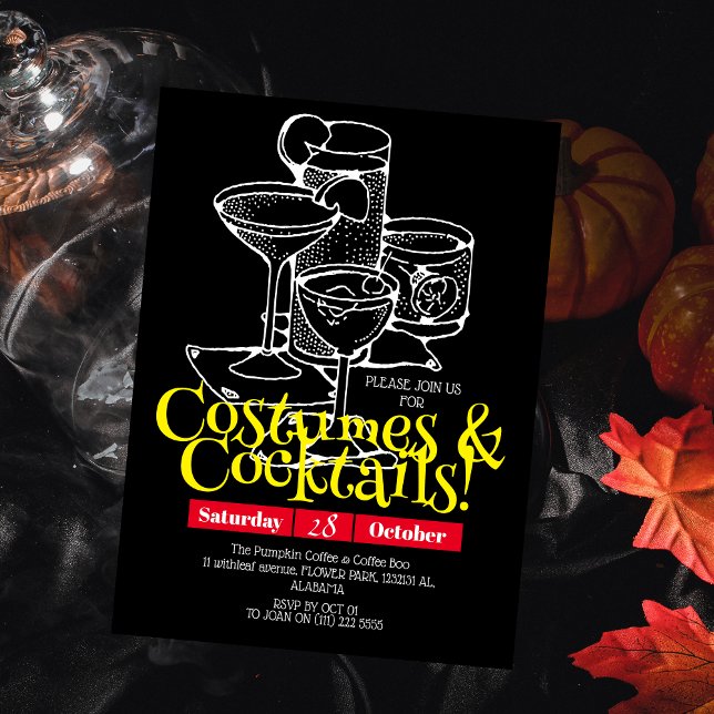 Invitación Simple fiesta de Halloween de traje oscuro y cócte (Subido por el creador)