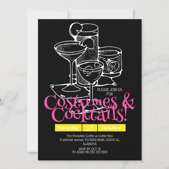 Invitación Simple fiesta de Halloween de traje oscuro y cócte (Anverso)